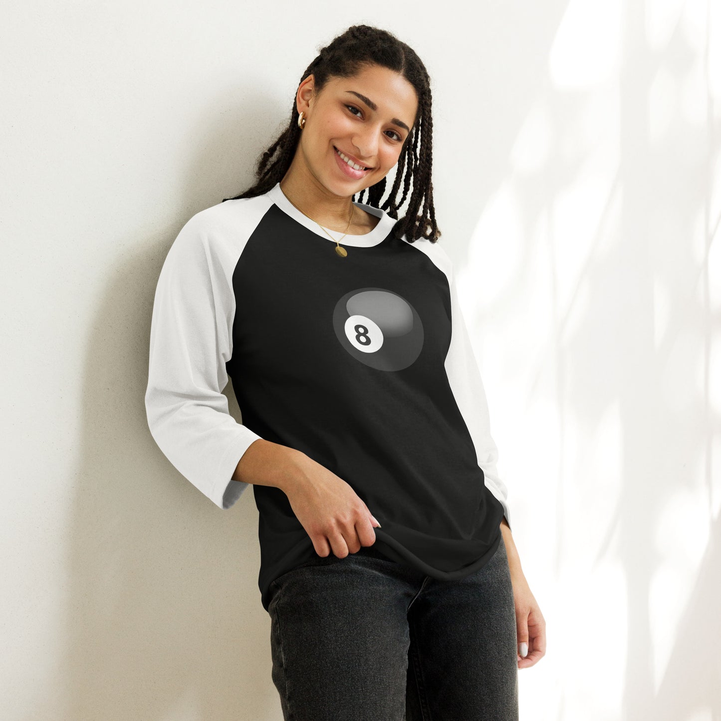 3/4 sleeve raglan 8 ball shirt